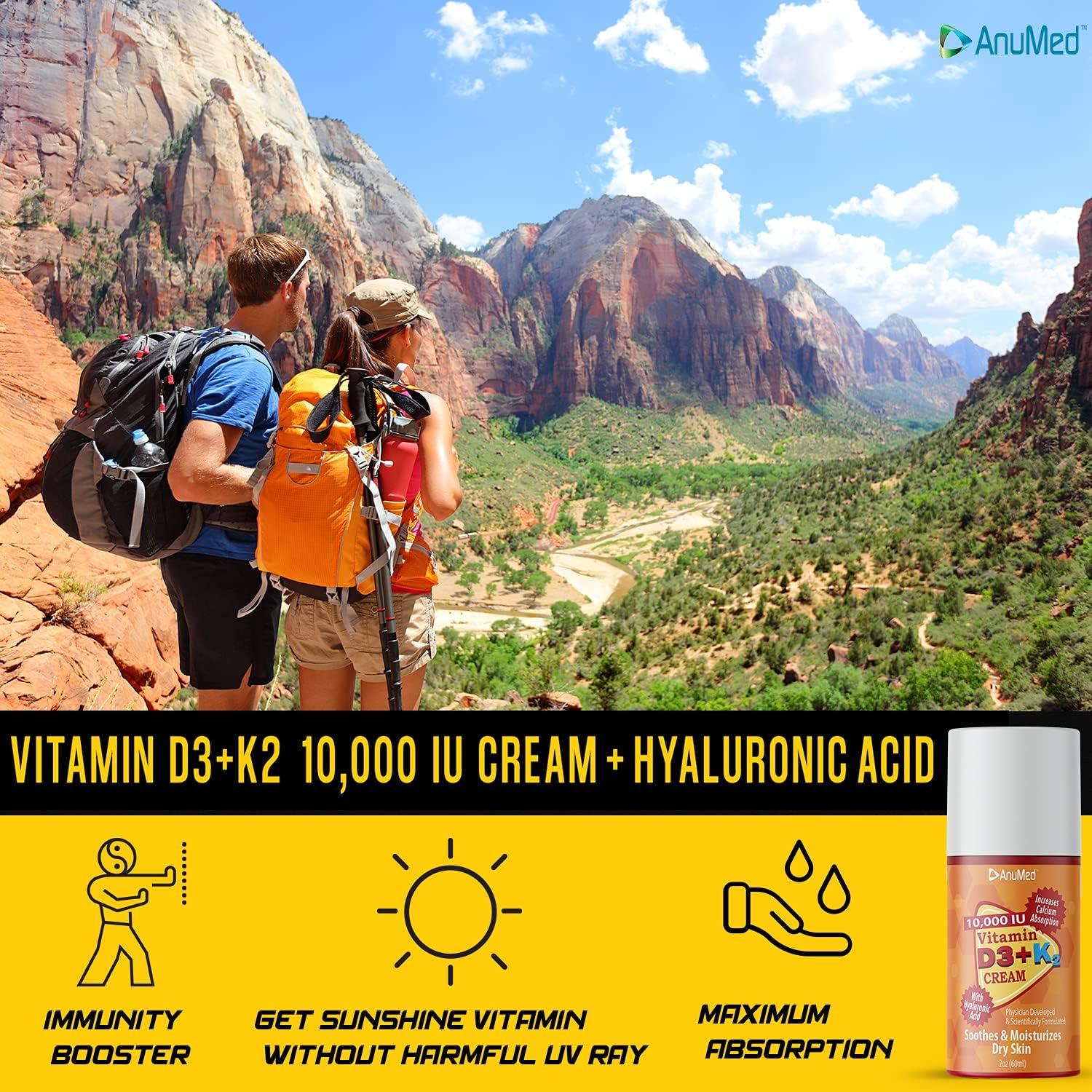 ANUMED Vitamin D3 with K2 10000 IU Cream + Magnesium + Hyaluronic