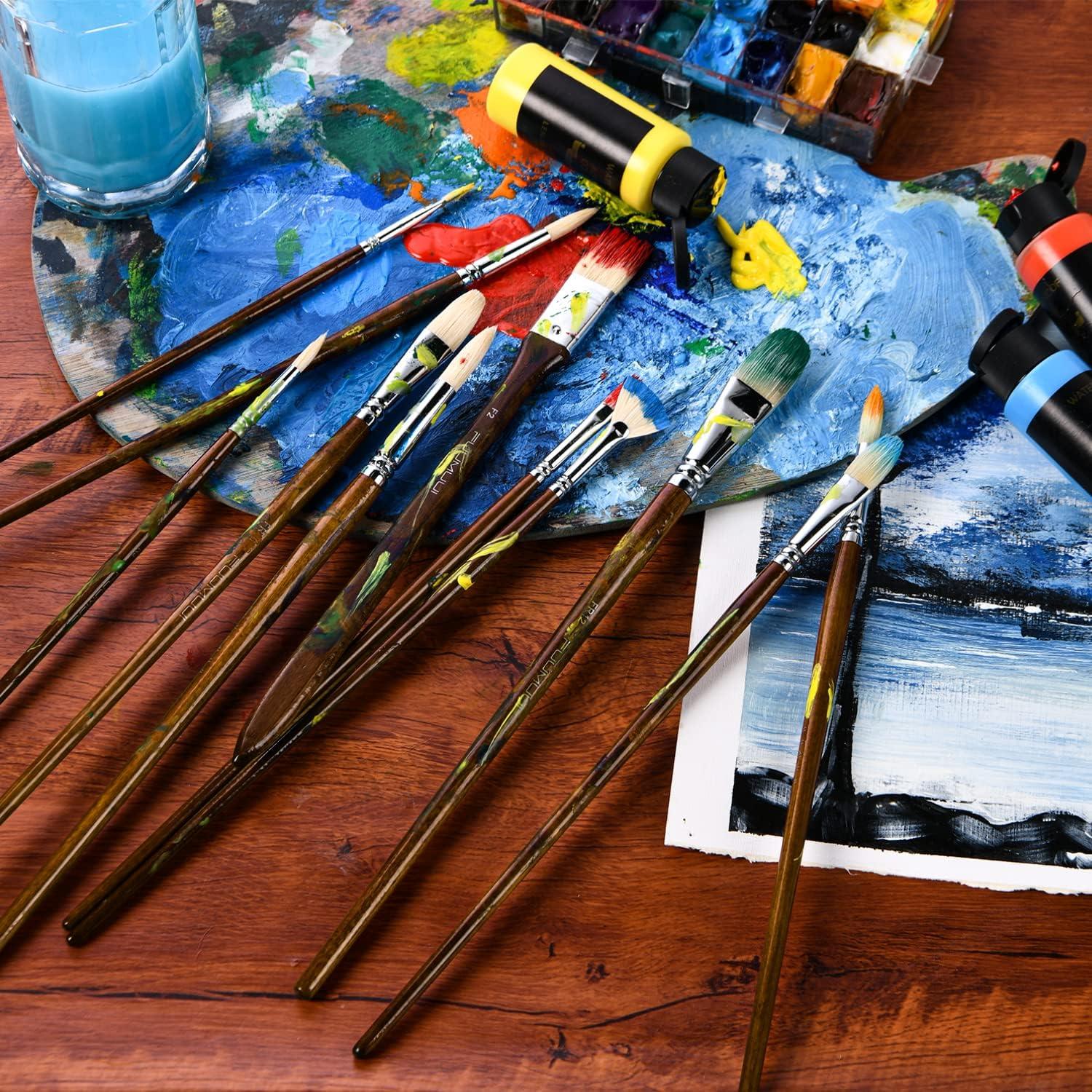 Professional Oil Paint Brush Set, Fuumuui 11pcs Superior Hog Bristle Paint  Brushes Perfect for Oil Acrylic Gouache Painting Brown