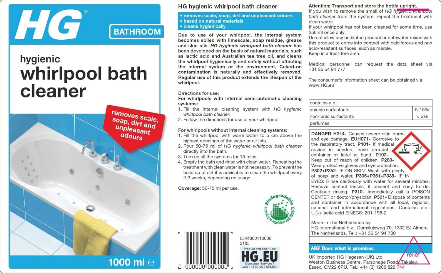 HG Hygienic Whirlpool Bath Cleaner Naturally Formulated Jetted Bath Spa
