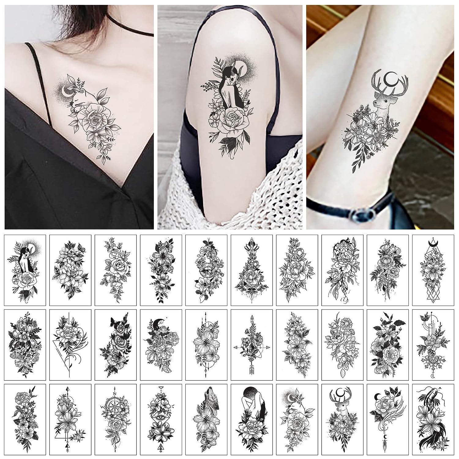 Amazon.com : Kotbs 18 Sheets Realistic Temporary Tattoo, Tiny Branch Black  Flower Temporary Tattoos for Women Girls Kids, Bouquet Small Tattoo  Temporary Sticker Wild Plant Floral Fake Tattoos : Beauty & Personal Care