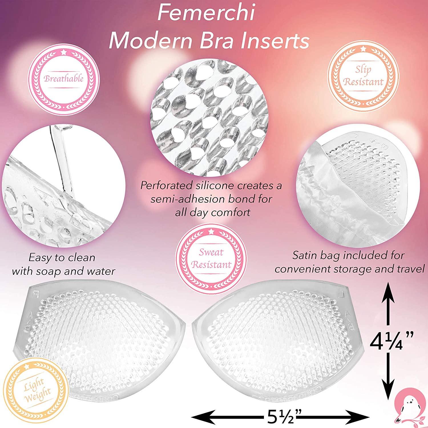 Femerchi Silicone Bra Inserts Pads for Sizes A-D Breathable, Nonslip Breast  Enhancers Inserts Reusable, Washable Bra Pads Inserts Push Up Semi-Adhesive  Design for Bra, Bikini, Sports Bra