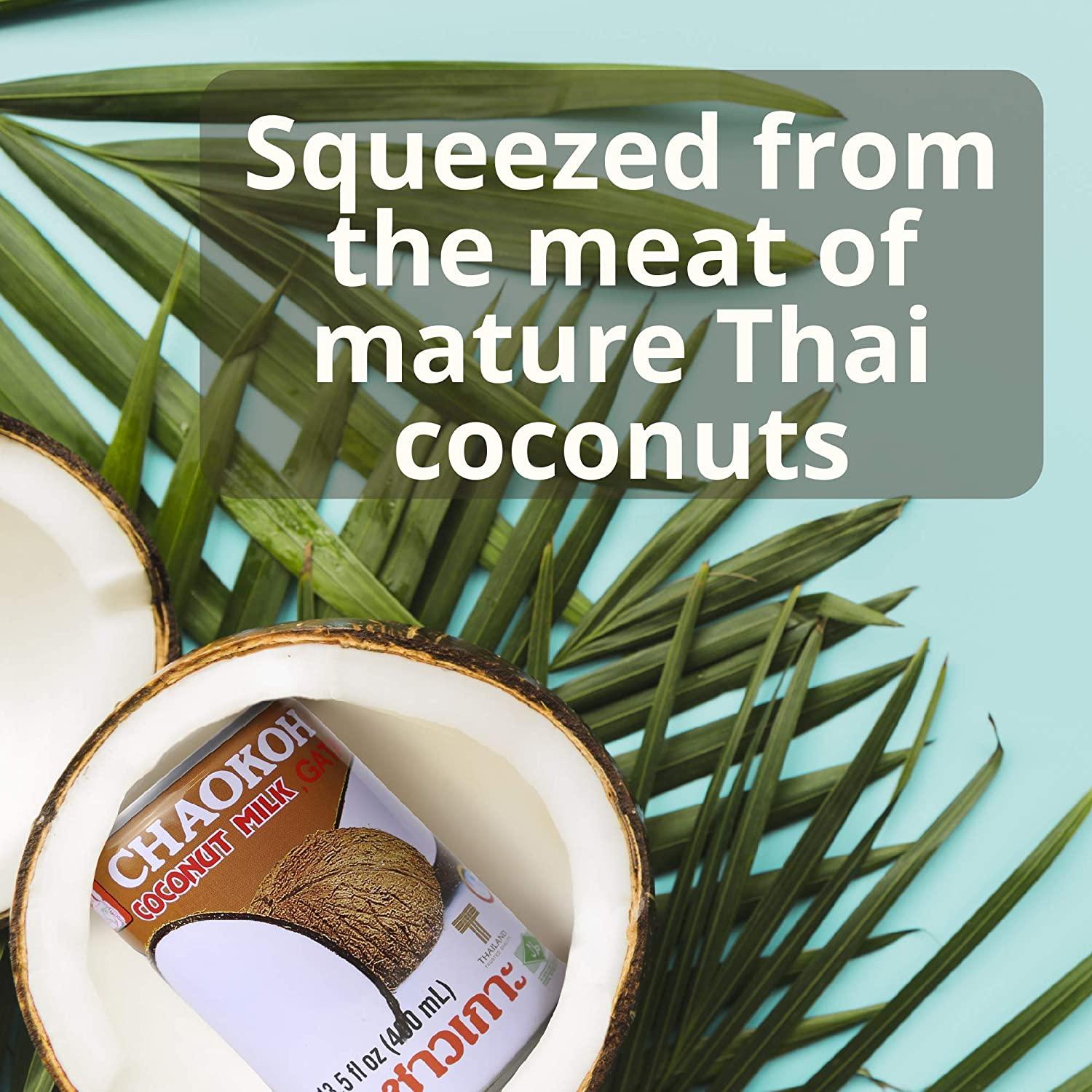 Chaokoh Coconut Milk Unsweetened 6 Pack Premium, Canned Coconut Milk
