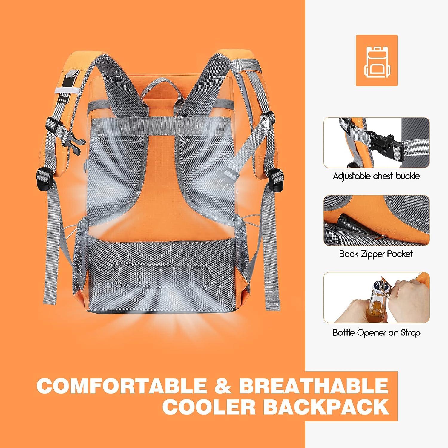 Maelstrom Cooler Backpack,35 Can Backpack Cooler Leakproof,Insulated Soft  Cooler Bag,Camping Cooler,Beach Cooler,Ice Chest Backpack,Lightweight  Travel Cooler Lunch Backpack for Hiking,Shopping Orange