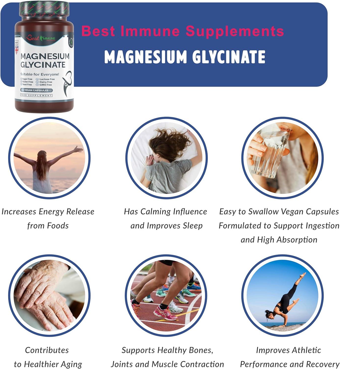 Natural Magnesium Glycinate 500mg Premium Quality Ideal Strength 100