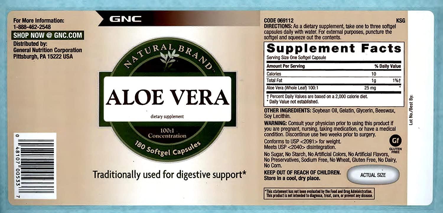 GNC Natural Brand Aloe Vera SoftGel Capsules Organic Supplement for