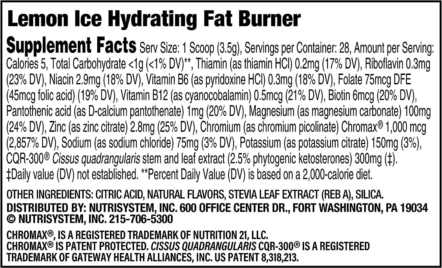 Nutrisystem Lemon Ice Hydrating Fat Burner Supplement 28 Servings