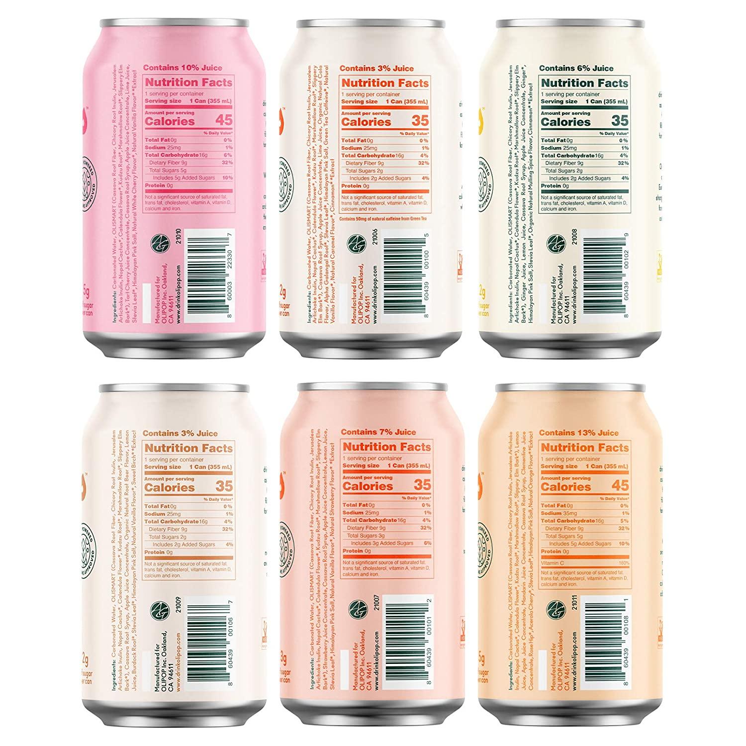 OLIPOP 6Flavor Soda Variety Pack Healthy Prebiotic Soft Drinks