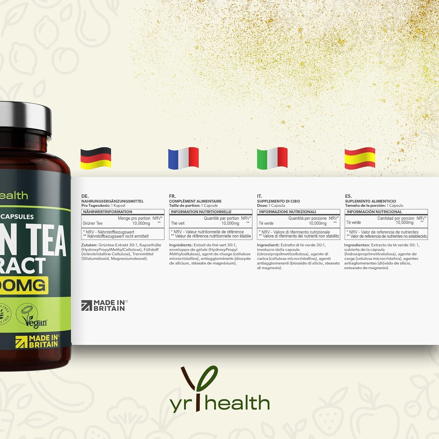 Vegan Green Tea Extract Capsules 10,000mg - Metabolism Booster for ...