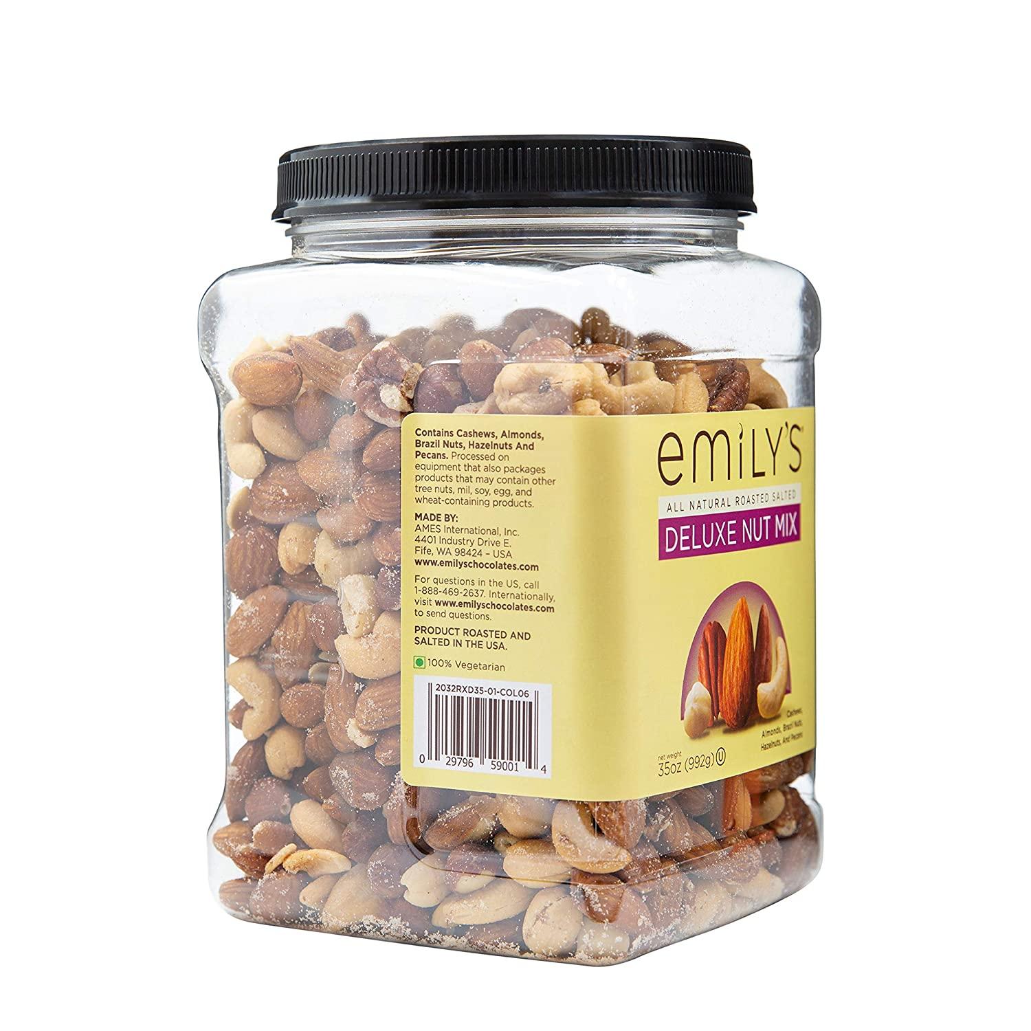 Emily's Deluxe Mixed Nuts, Roasted and Salted, Healthy Snacks with
