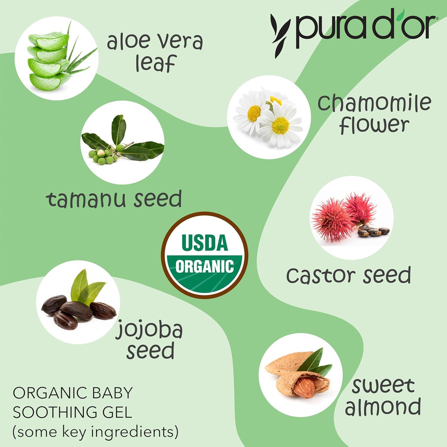 PURA D'OR Organic Baby Soothing Gel 16 Oz - Diaper Rash Relief for  Sensitive Skin with Aloe Vera Tamanu Oil & Chamomile