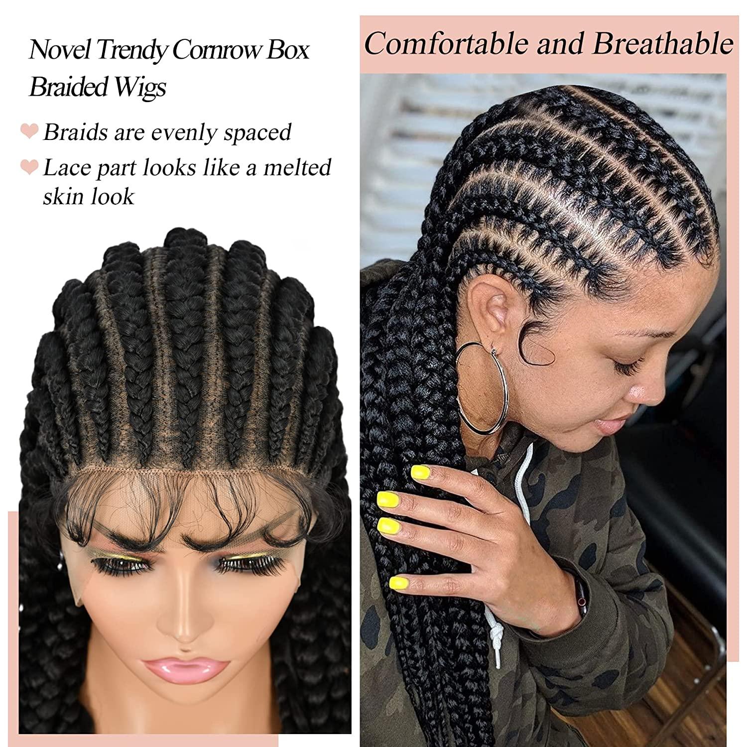 Lexqui 36 Full Lace Front Braided Wigs for Black Women Box Braids Wig with  Baby Hair Synthetic Lace Frontal Black Cornrow Braided Wigs 1B