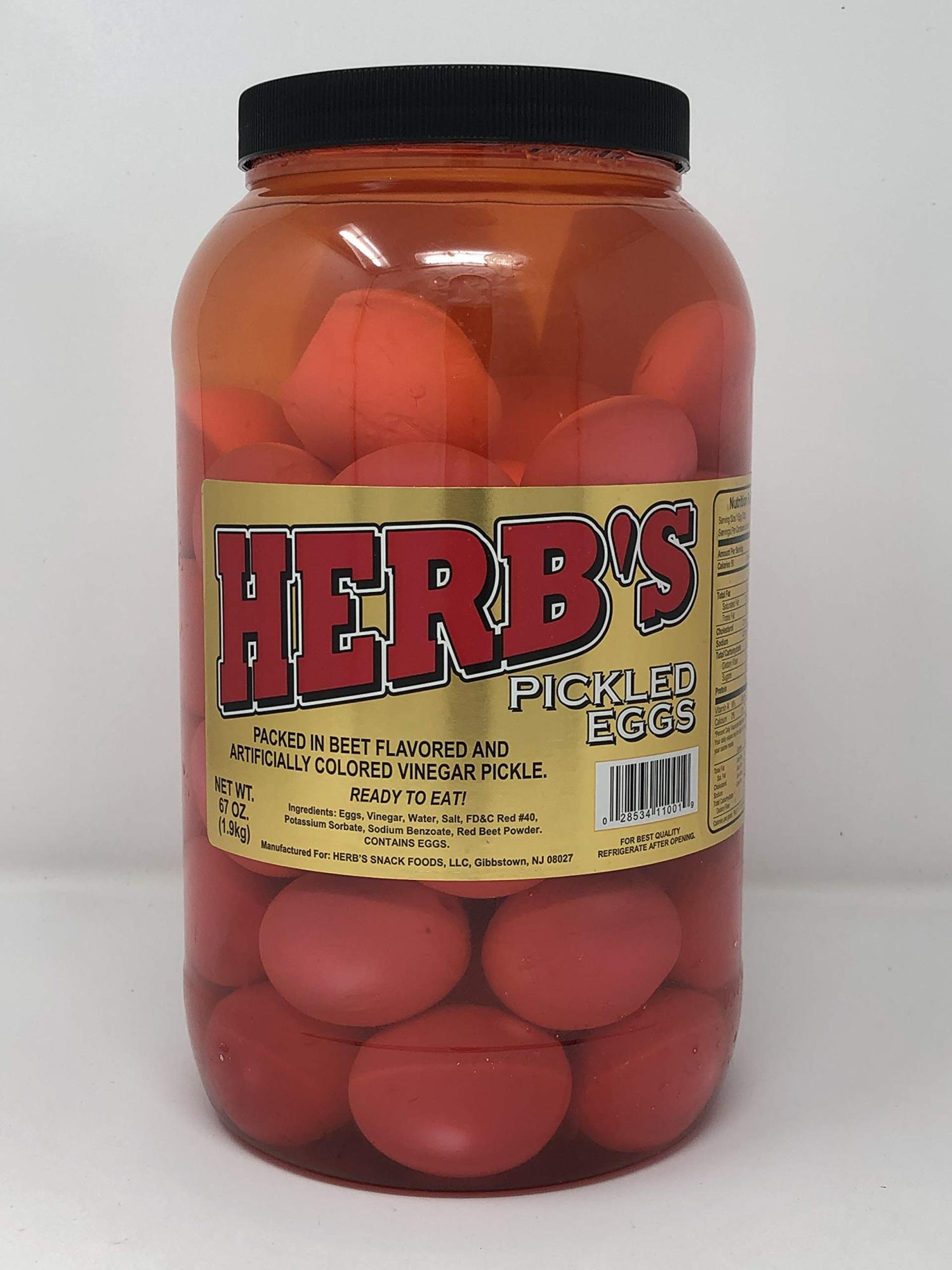 Herb's Red Pickled Eggs in Vinegar 67 oz Gallon Size Plastic Jar