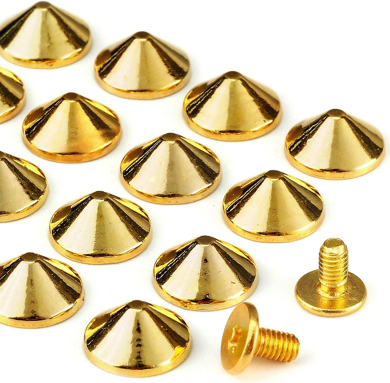 New,Gold Spikes, 12mm, 100-pcs, Spikes w/Screws, Small Cone Spikes & –  PatchPartyClub