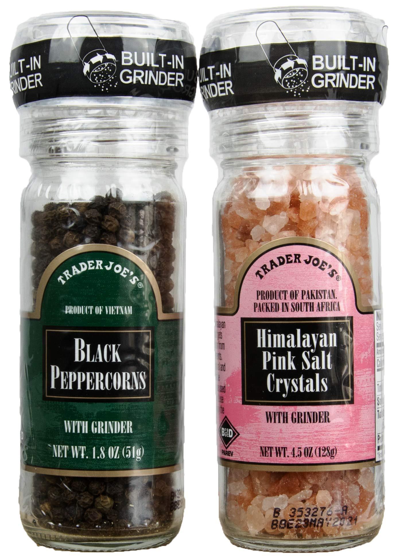 Trader Joes Pink Salt and Black Pepper Grinder Set - Black Peppercorns and Pink  Himalayan Salt Crystals