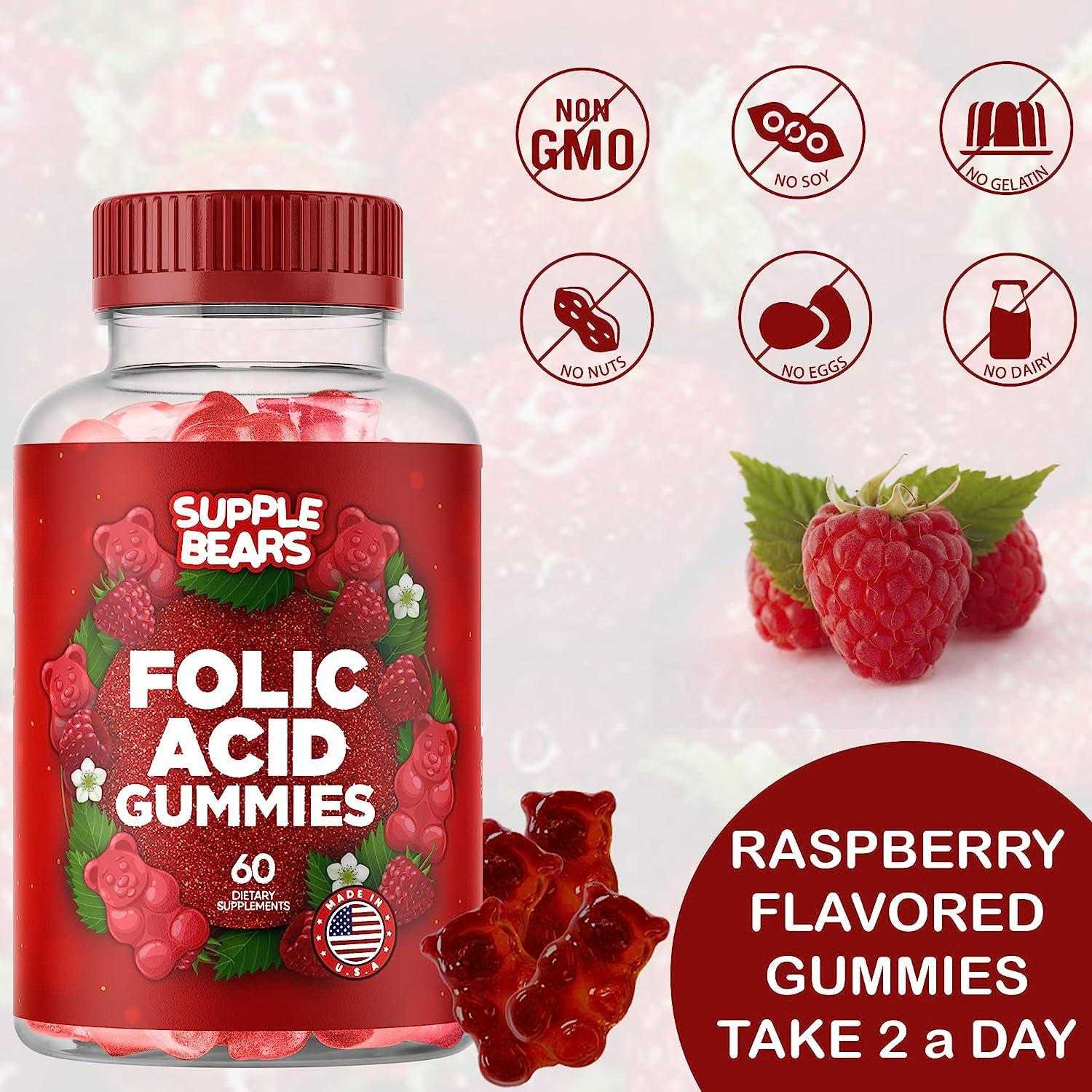 Supplebears Folic Acid Gummies 400mcg Essential Prenatal & Pregnancy Gummy for Women, Moms