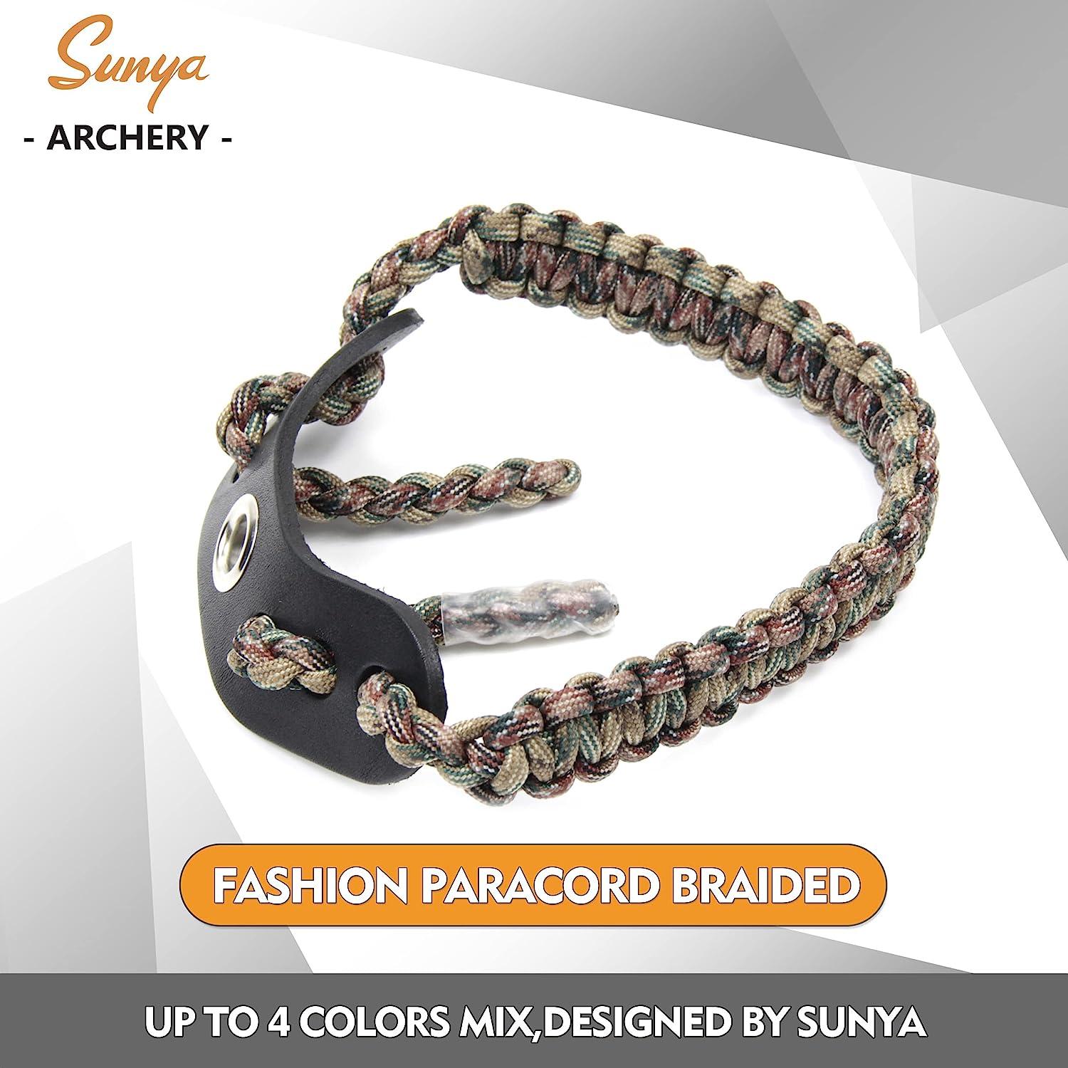 SUNYA Archery Bow Wrist Sling, 550 Paracord Strap Comfortable on Hand.100 Full Grain Leather