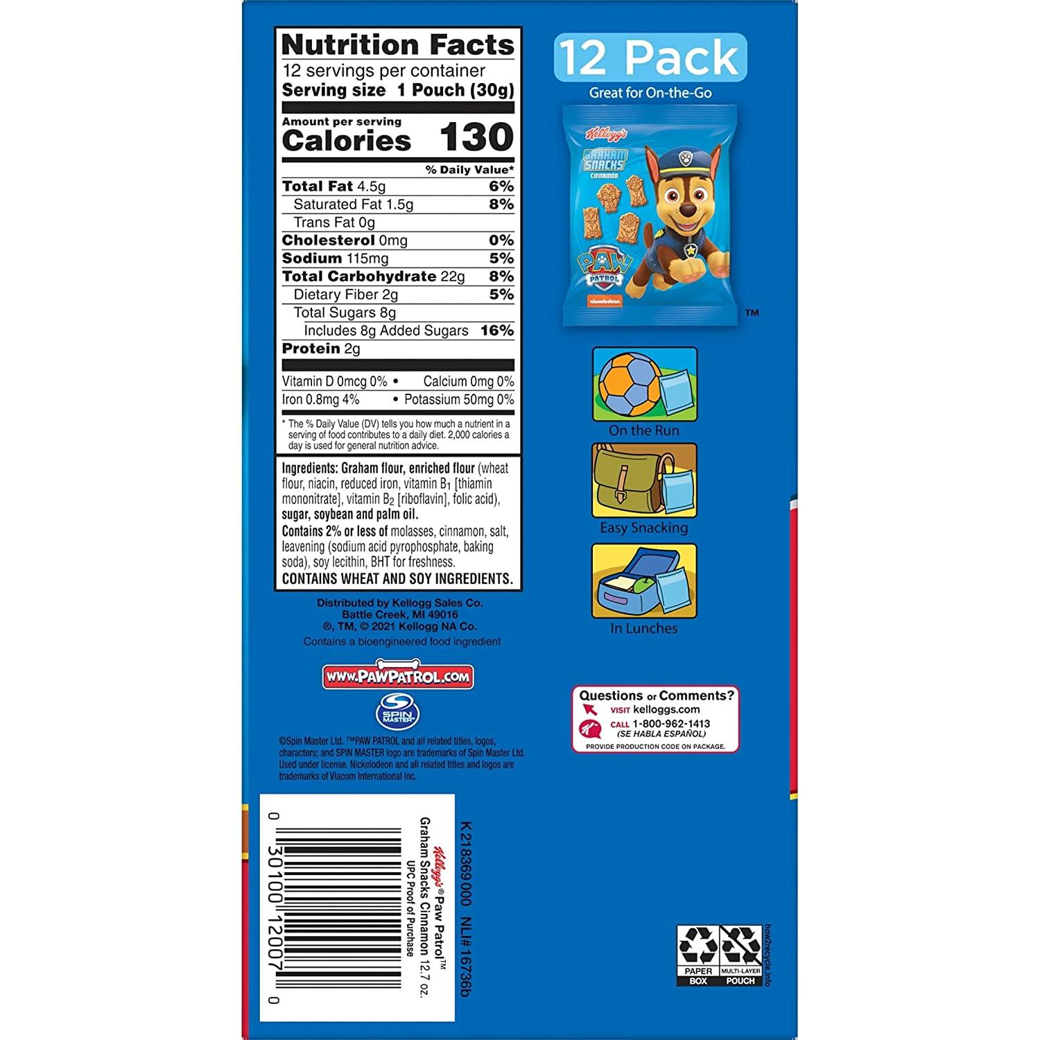 Kellogg's PAW Patrol Cinnamon Graham Snacks 12.7oz Box No