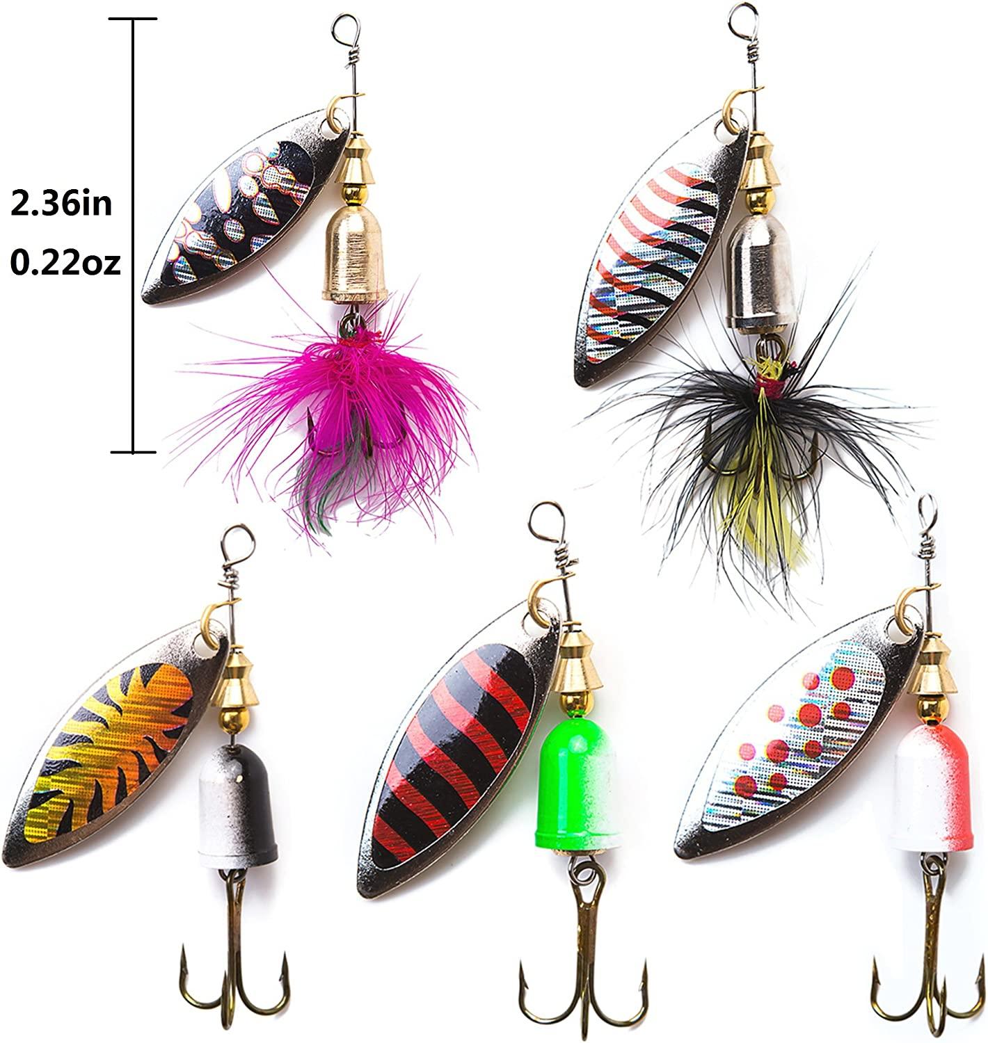 kingforest 5-10-20pcs Fishing Lures Spinnerbait for Bass Trout Salmon  Walleye Hard Metal Spinner Baits Kit with Tackle Box 10pcs