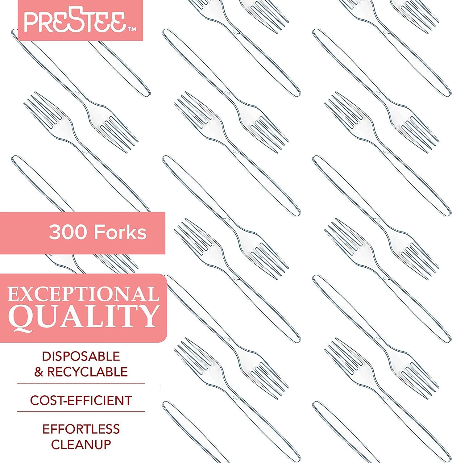 300 Pack Clear Heavy Duty Plastic Forks Disposable Fancy Cutlery Silverware Bulk