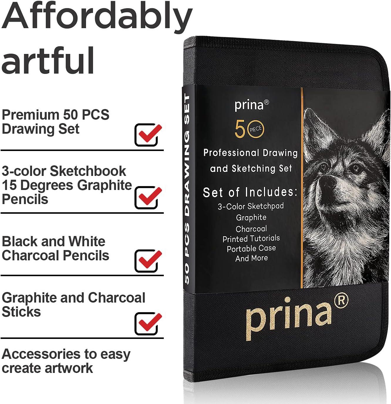  Customer reviews: Prina 76 Pack Drawing Set Sketching Kit, Pro  Art Supplies with 3-Color Sketchbook, Include Tutorial, Colored, Graphite,  Charcoal, Watercolor & Metallic Pencil, for Artists Adults Teens  Beginner
