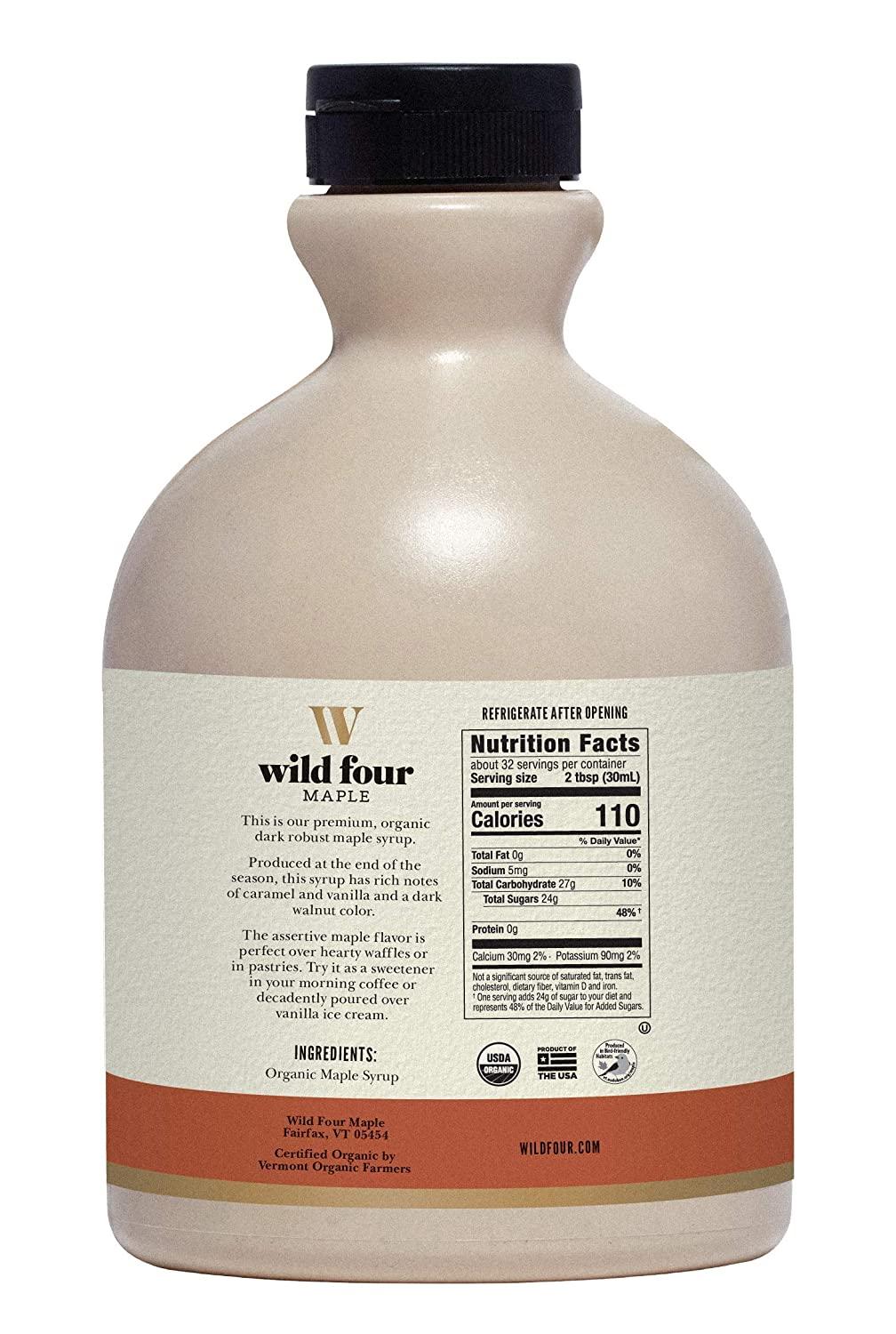 WildFour Organic Maple Syrup, 100 Pure, Gluten Free, Vegan Maple Syrup