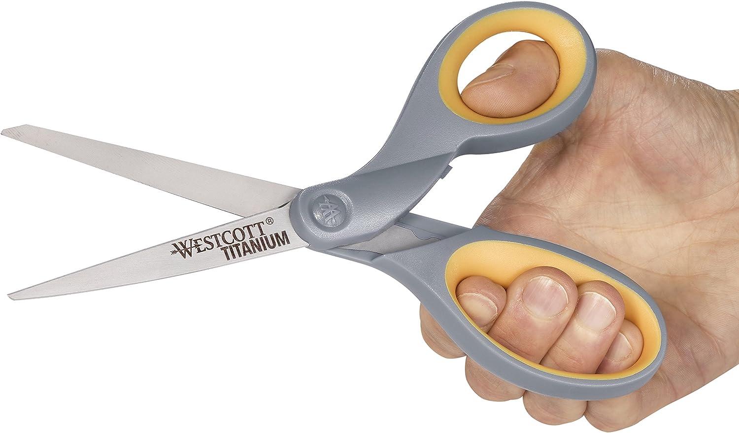 Westcott ‎17598 8-Inch Titanium Scissors For Office and Home, Yellow/Gray,  4 Pack