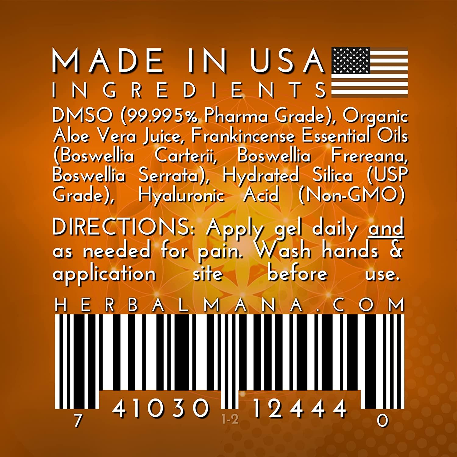 Organic Frankincense DMSO Gel 4 oz Natural Pain Relief for Arthritis