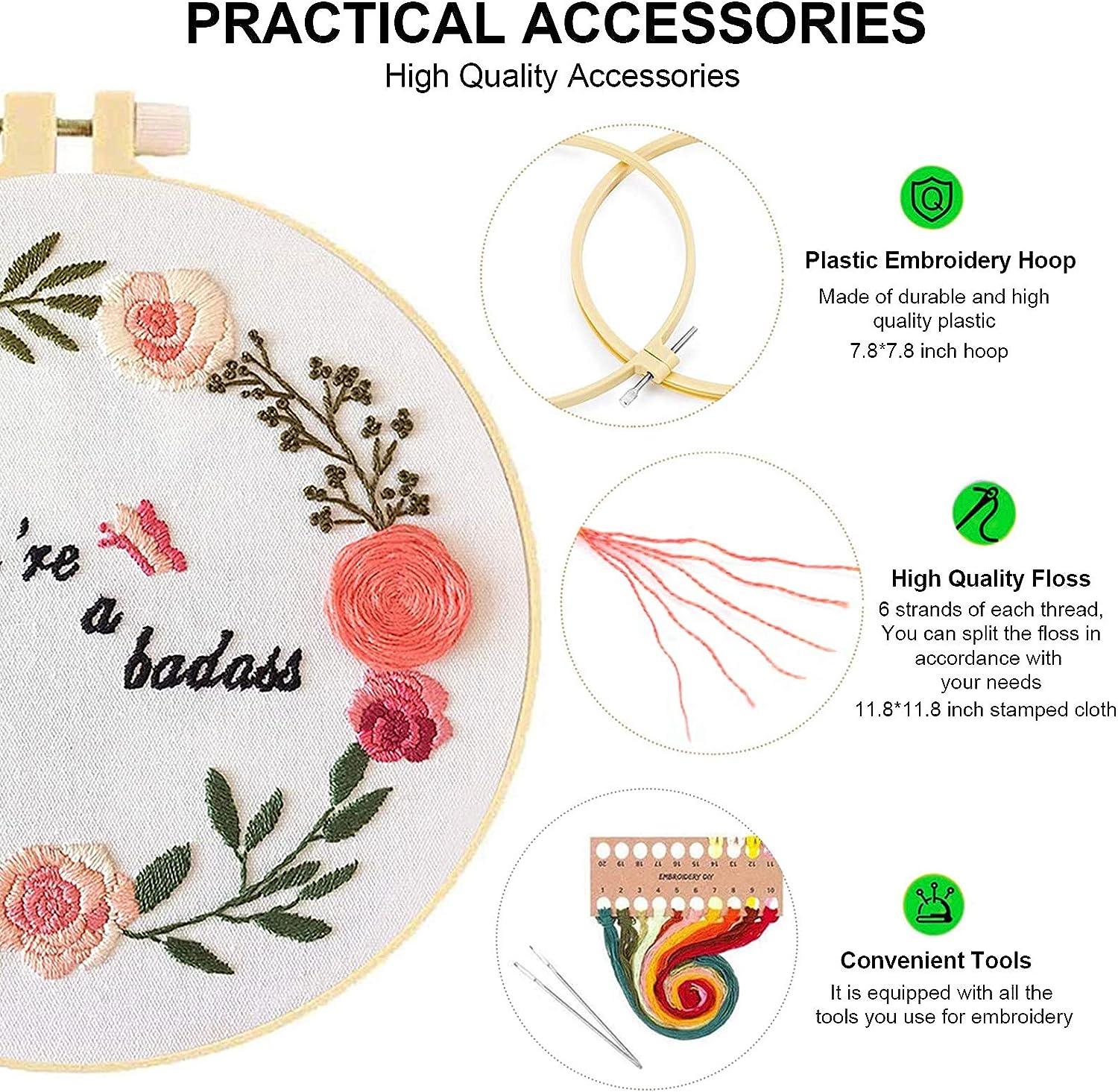 ORANDESIGNE Funny Embroidery Kit for Beginners Stamped Cross Stitch Kits  for Beginners Adults Patterned Needlepoint Embroidery Hoops Cloth Color  Thread Floss Flowers Plants Cactus A Pink 1