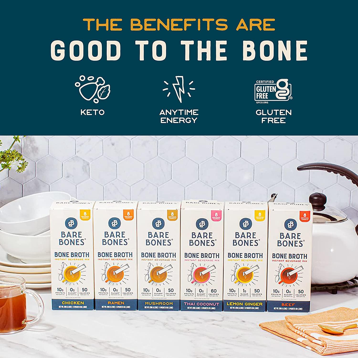 Bare Bones Bone Broth Ramen Instant Powdered Mix 8 Count 10g Protein