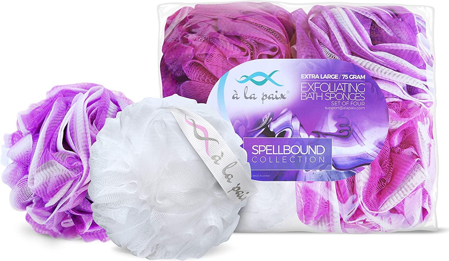 XL Loofah Bath Sponge Set by La Paix Soft Exfoliating Shower Lufa for