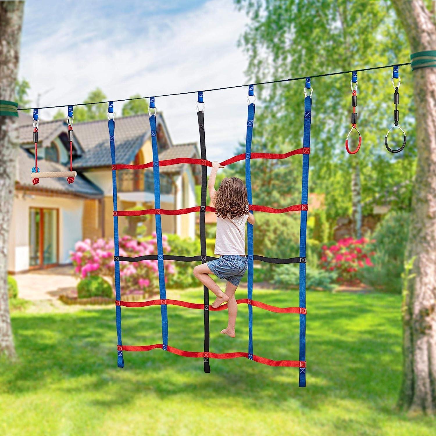 MONT PLEASANT Climbing Cargo Net for Kids Ninja Net Climbing Swingset  Polyester Rope Ladder for Jungle Gyms Playground Ribbon Net Obstacle Course  Training Climbing Net for Outdoor Treehouse 4.85ft x 6.1ft