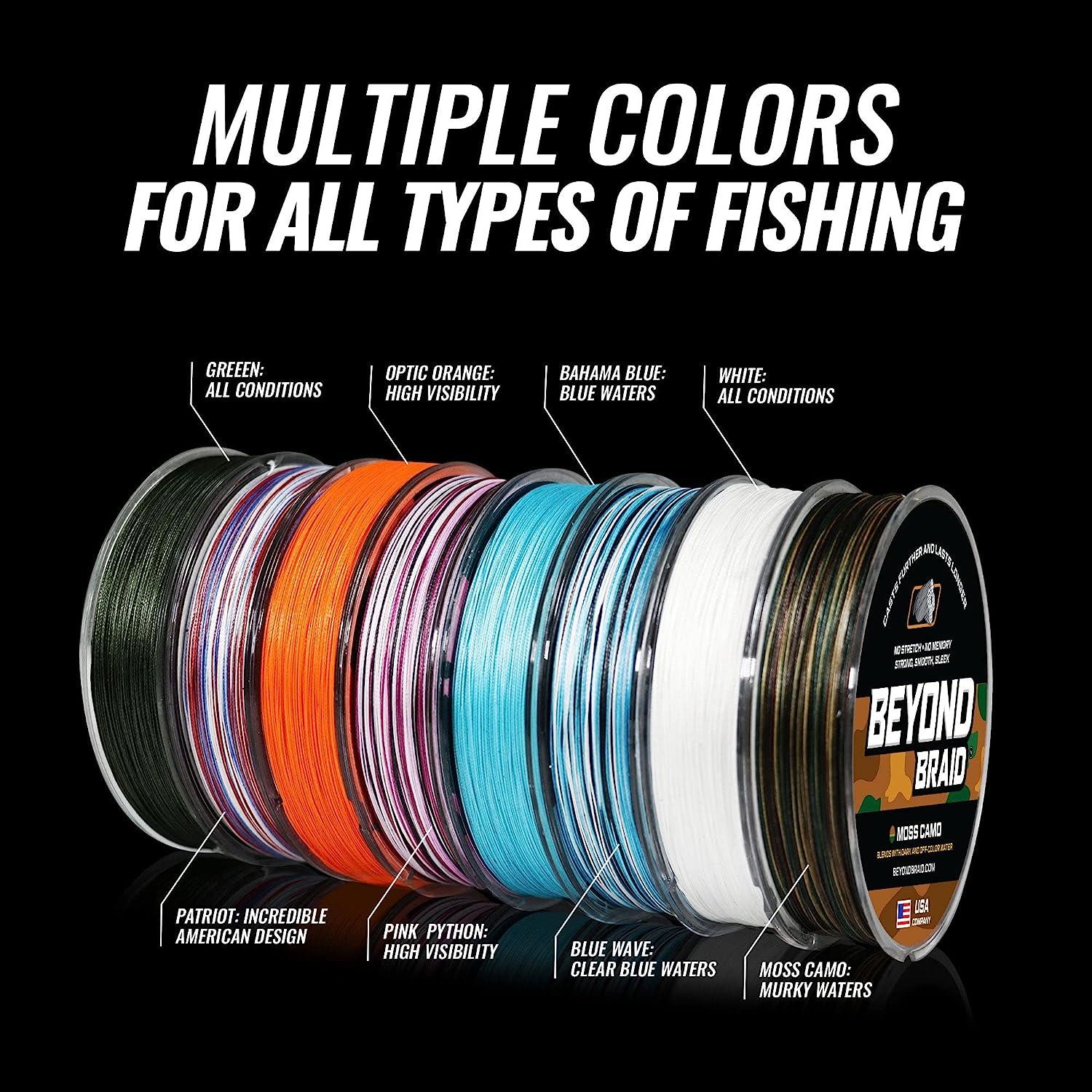 Beyond Braid Braided Fishing Line - Abrasion Resistant - No Stretch - Super  Strong -Blue Camo, Moss Camo, White, Green, Pink, Blue, 4 Strand 8 Strand  Blue Wave 30LB (500 Yards)