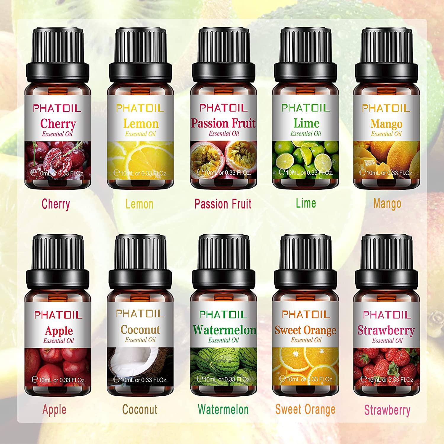 PHATOIL Top 10 Fruity Essential Oils with Nice Gift Box, 10ML