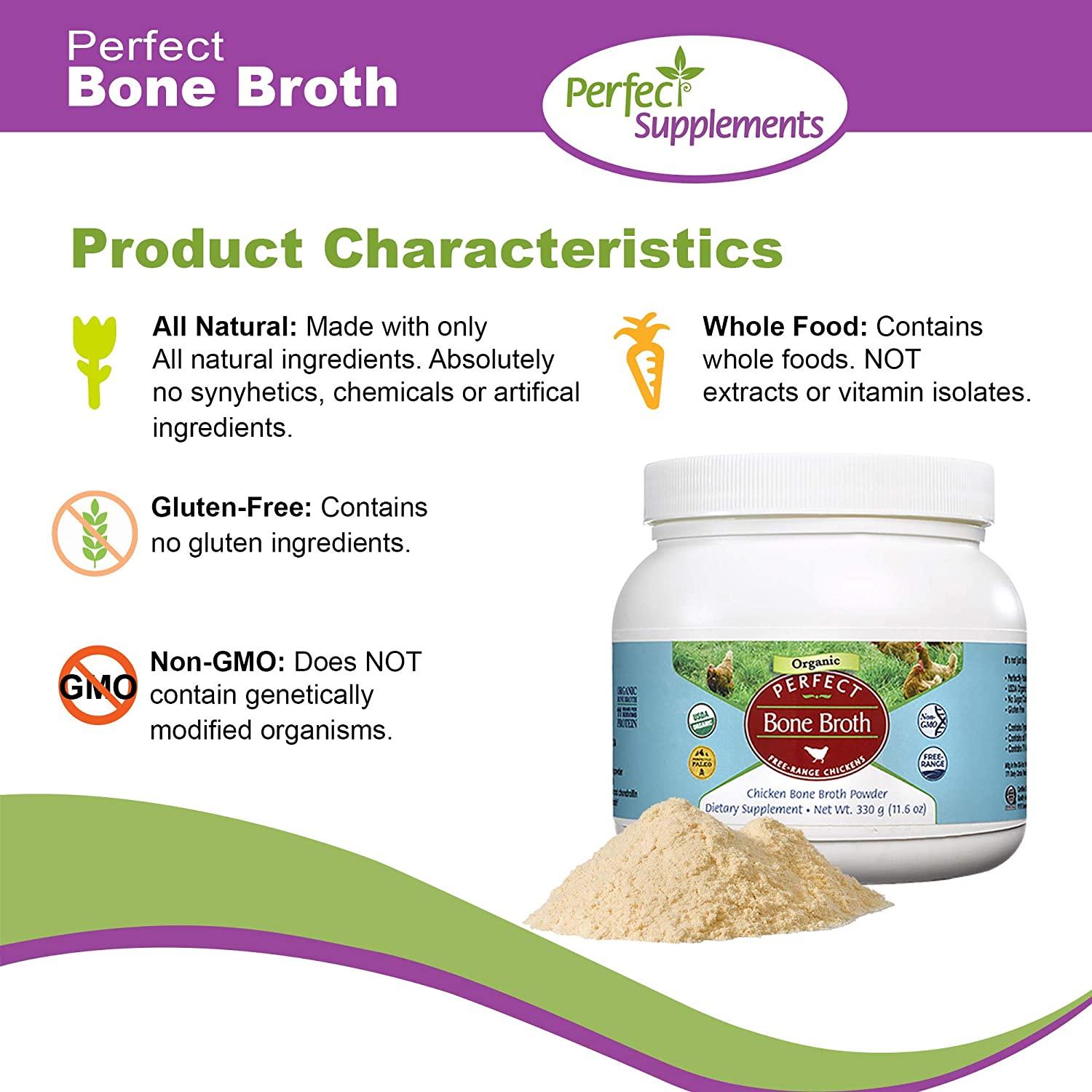 Perfect Organic Chicken Bone Broth Powder Free Range Low Sodium