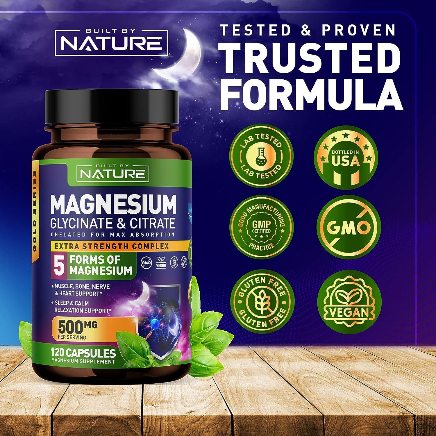 Magnesium Glycinate & Citrate Complex 500mg 5 Forms of Chelated