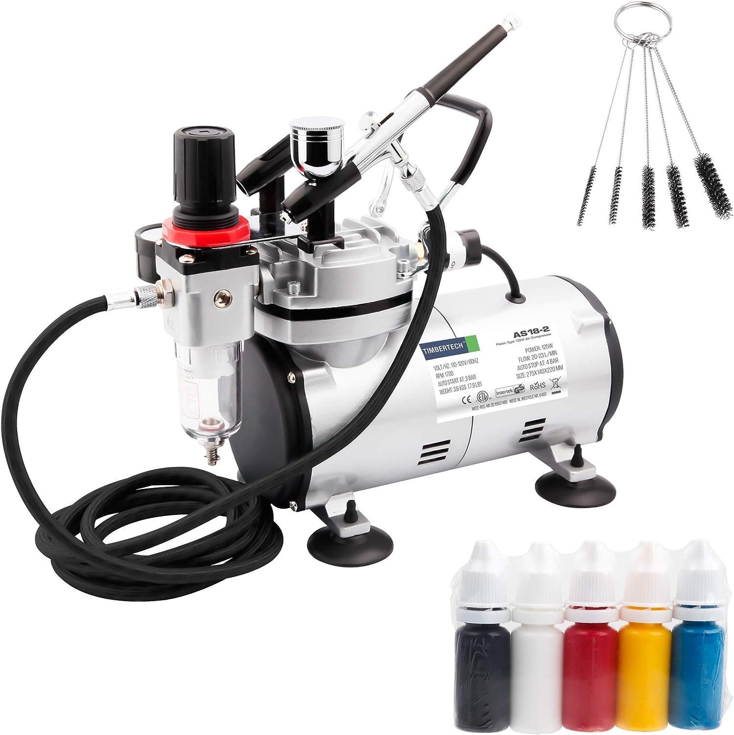 Timbertech Airbrush Kit with Compressor AS182K Basic Start Kit with Air Hose Cleaning Brush