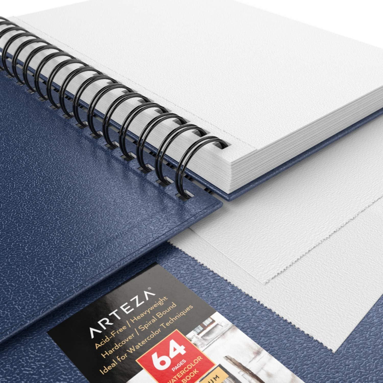 Arteza Watercolor Sketchbooks, 5.5x8.5-inch, 3-Pack, Blue Hardcover  Journal, 96 Sheets, 140lb/300gsm Watercolor Paper Pad, Spiral Bound Book  for Watercolor, Gouache, Acrylics, Pencils, Wet & Dry Media 5.5x8.5 inch -  3 pack Blue