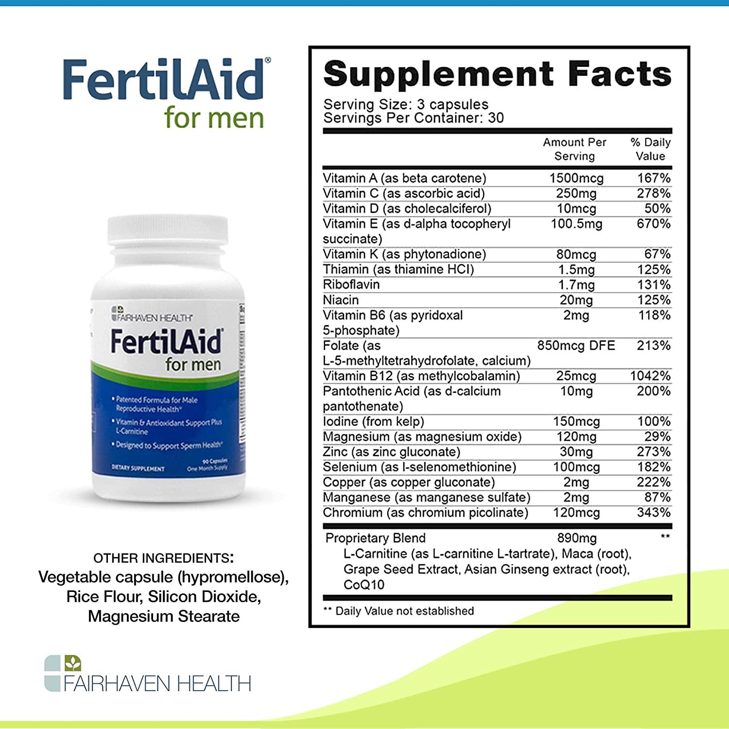 fertilaid for men ingredients l-carnitine FertilAid for Men - 90 Capsules | Fairhaven Health | Boost Male Fertility |  Buy Now with Express International Delivery