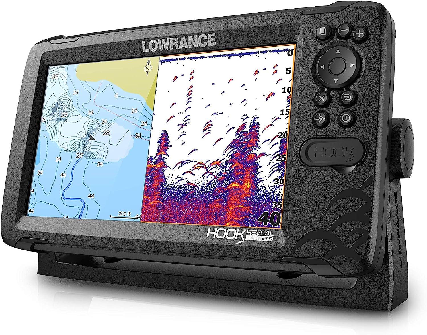 Lowrance Hook Reveal 9 Fish Finder 9 Inch Screen with Transducer and C-MAP  Preloaded Map Options 4000 US Lake Map 9 Inch TripleShot