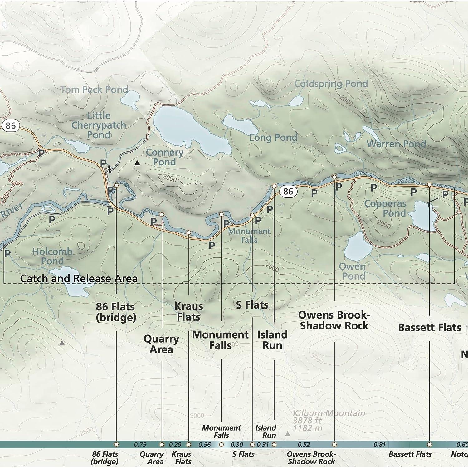 Ausable River Fly Fishing Map Adirondack High Peaks Map East Branch