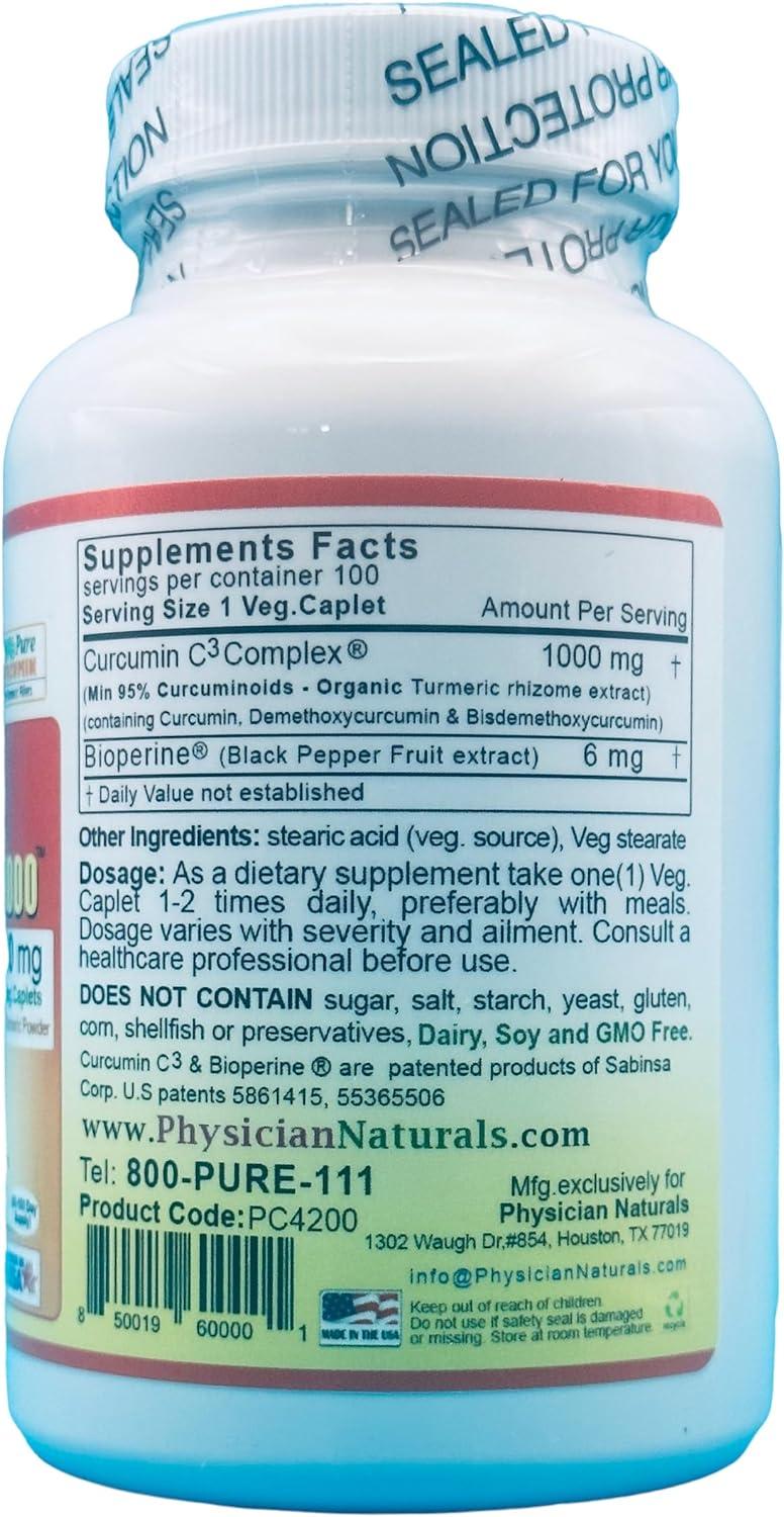 Physician Naturals Super Curcumin 1000mg with Bioperine 100 Caplets