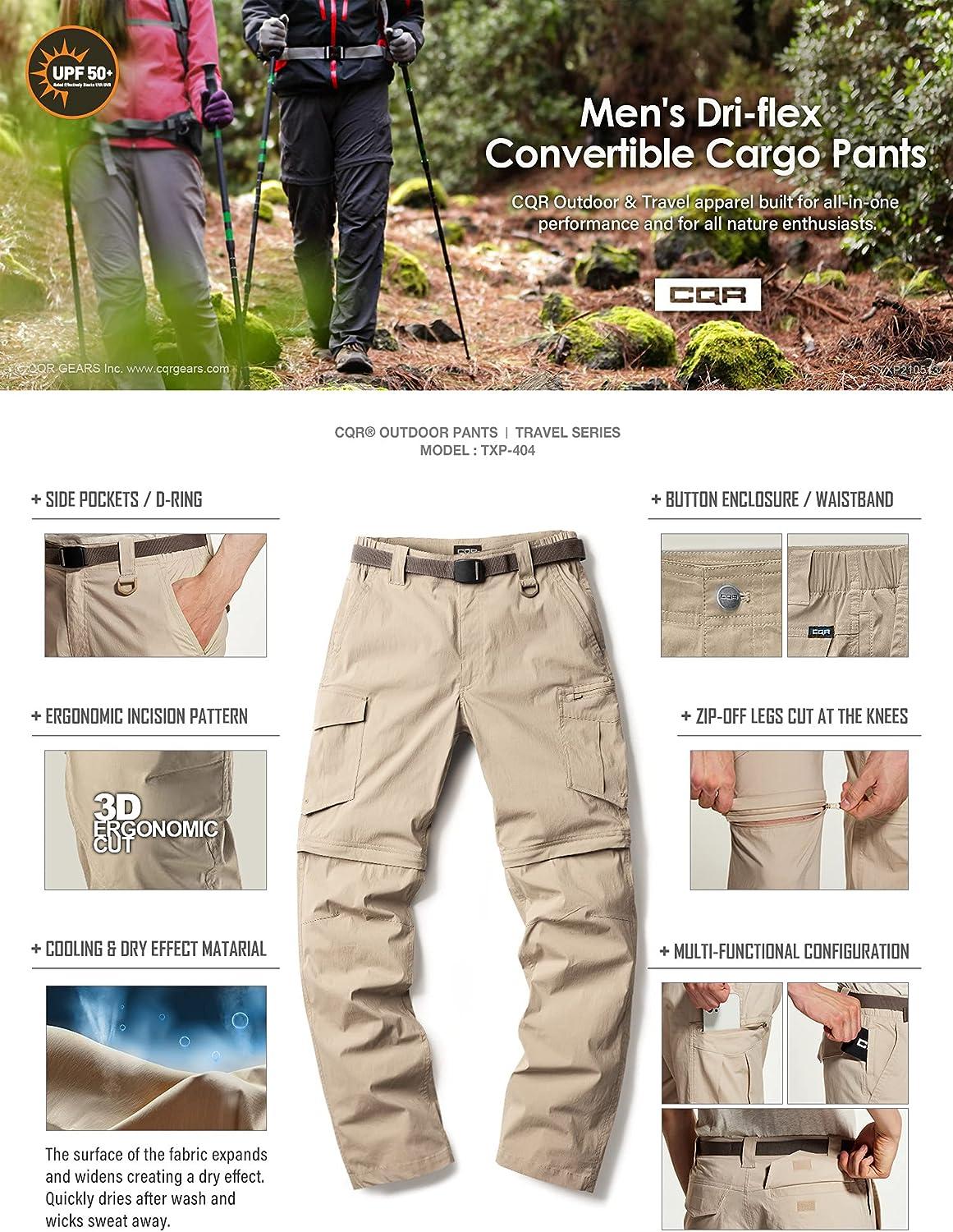 CQR Men's Convertible Cargo Pants, Water Resistant Hiking Pants, Zip Off  Lightweight Stretch UPF 50+ Work Outdoor Pants Lightweight Convertible  Cargo Charcoal 40W x 30L