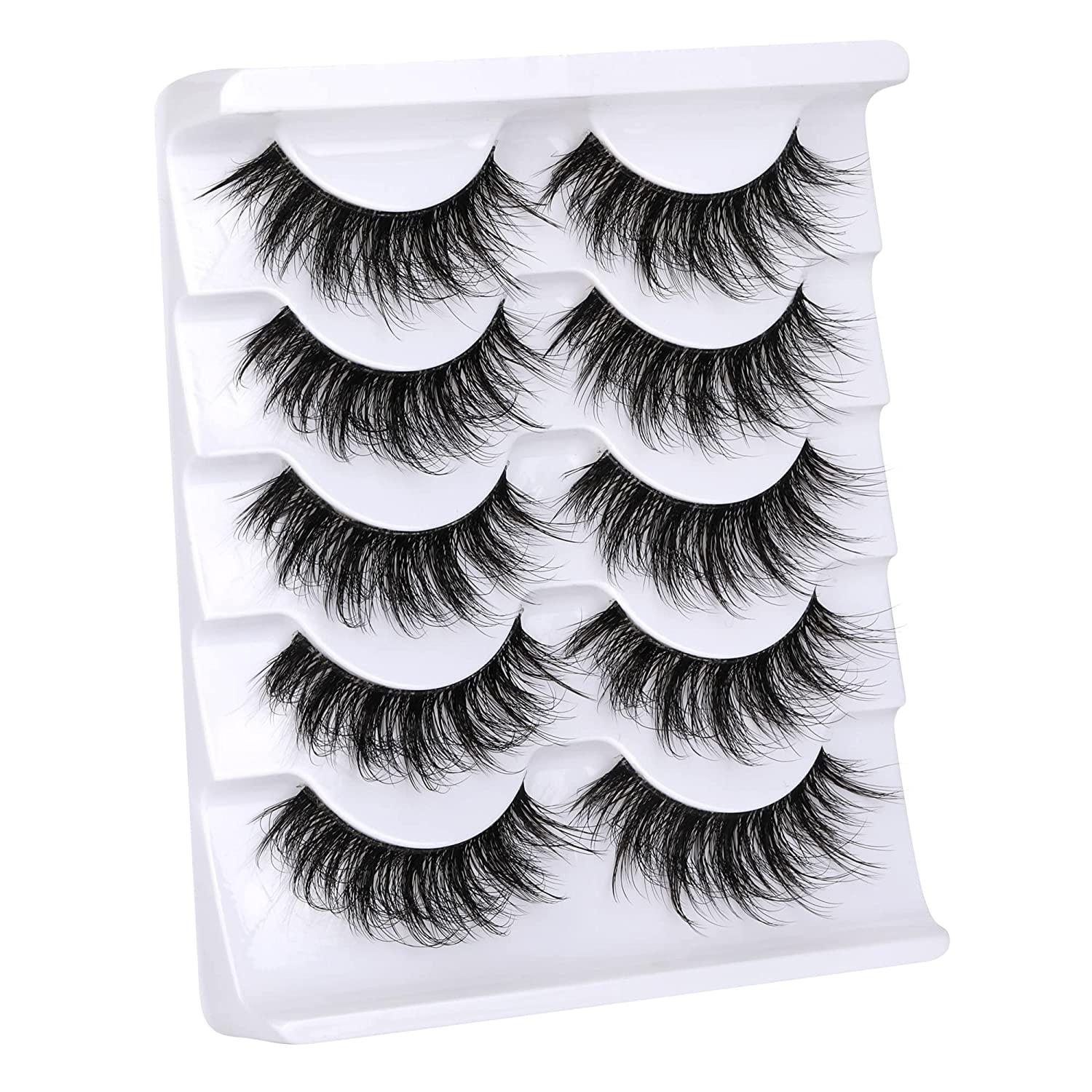 Newcally 5D Wispy Mink Lashes 5 Pairs Pack Natural Look, Thick