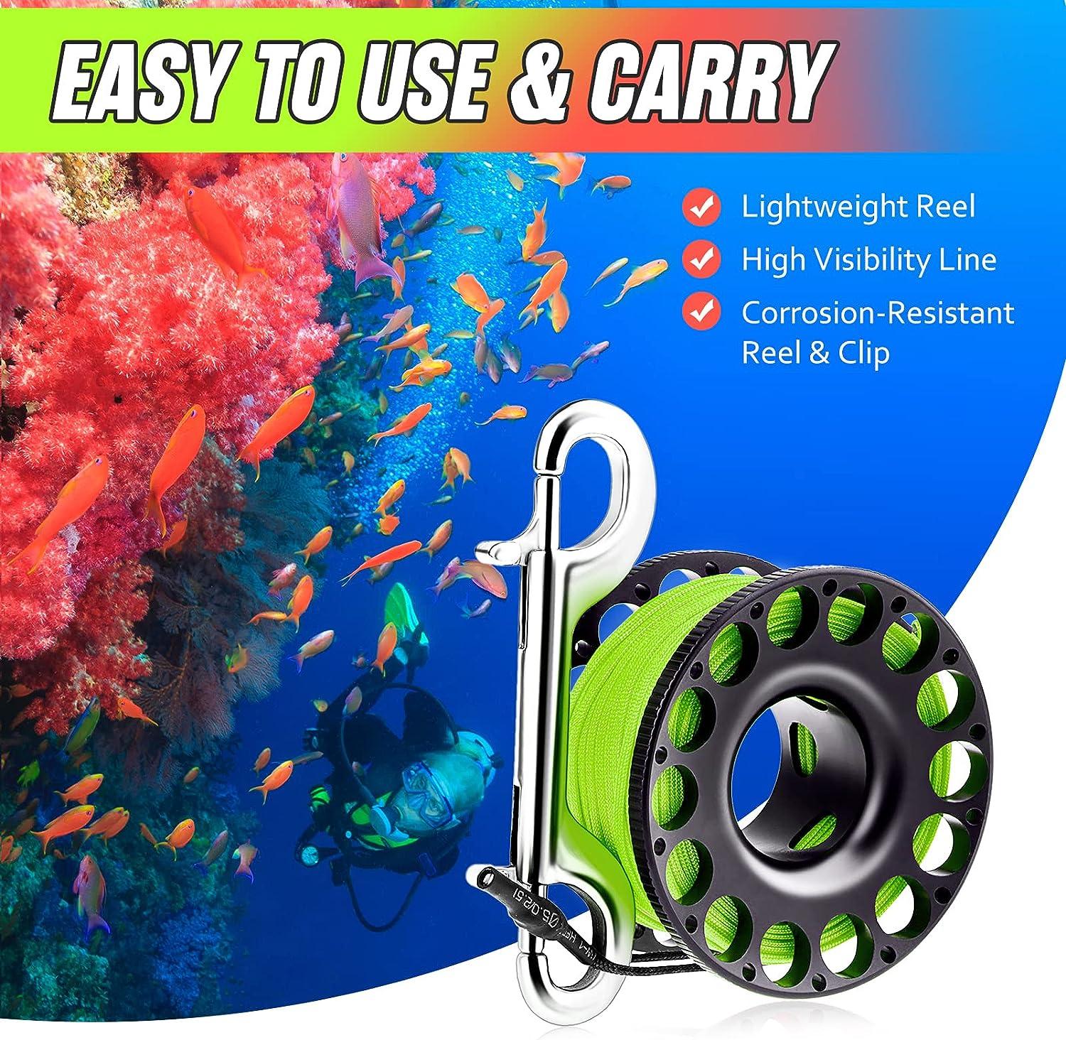 Scuba Diving Reel, Aluminum Alloy Wreck Cave Finger Spool with 30m/100ft High Visibility Line
