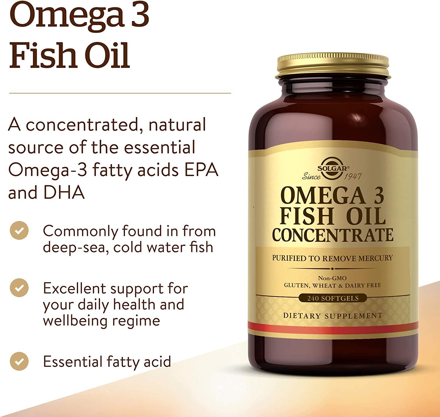 Solgar Omega 3 Fish Oil Concentrate - 240 Softgels | High-Potency Omega ...