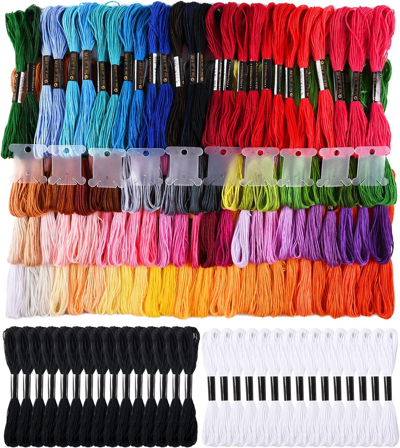 Friendship Bracelet String Kits 100 Colors Embroidery Floss and 15 Skeins  White & 15 Skeins Black Color 10 Pcs Plastic Floss Bobbins for Cross Stitch  Threads Bracelet Yarn Craft Floss