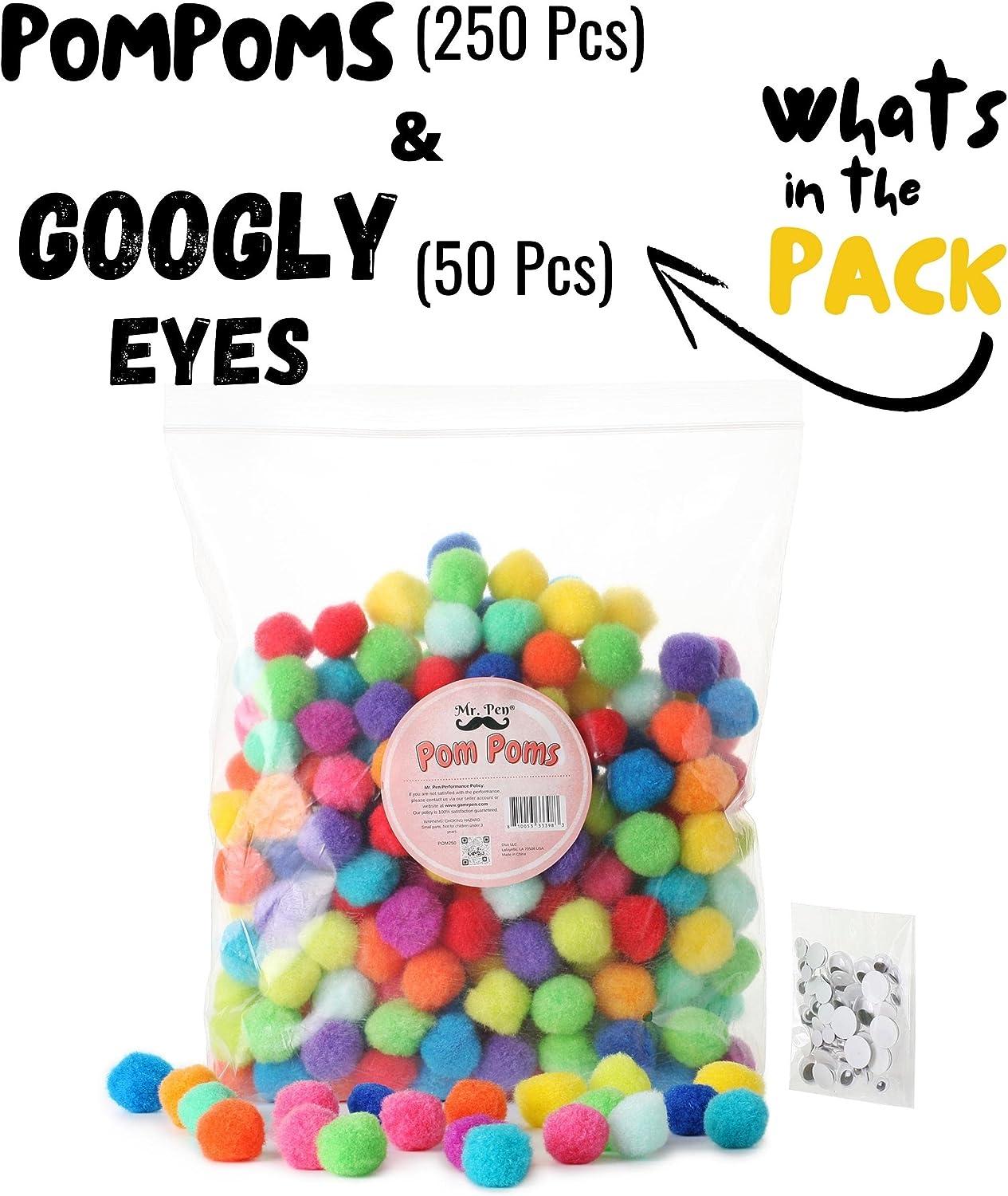 Mr. Pen- Pom Poms 250 1 Inch Vibrant Colors Pom Poms & 50 Googly Eyes  Pompoms for Crafts Pom Pom Balls for Crafts Puff Balls for Crafts Colored  Pom Pom Balls Fuzzy