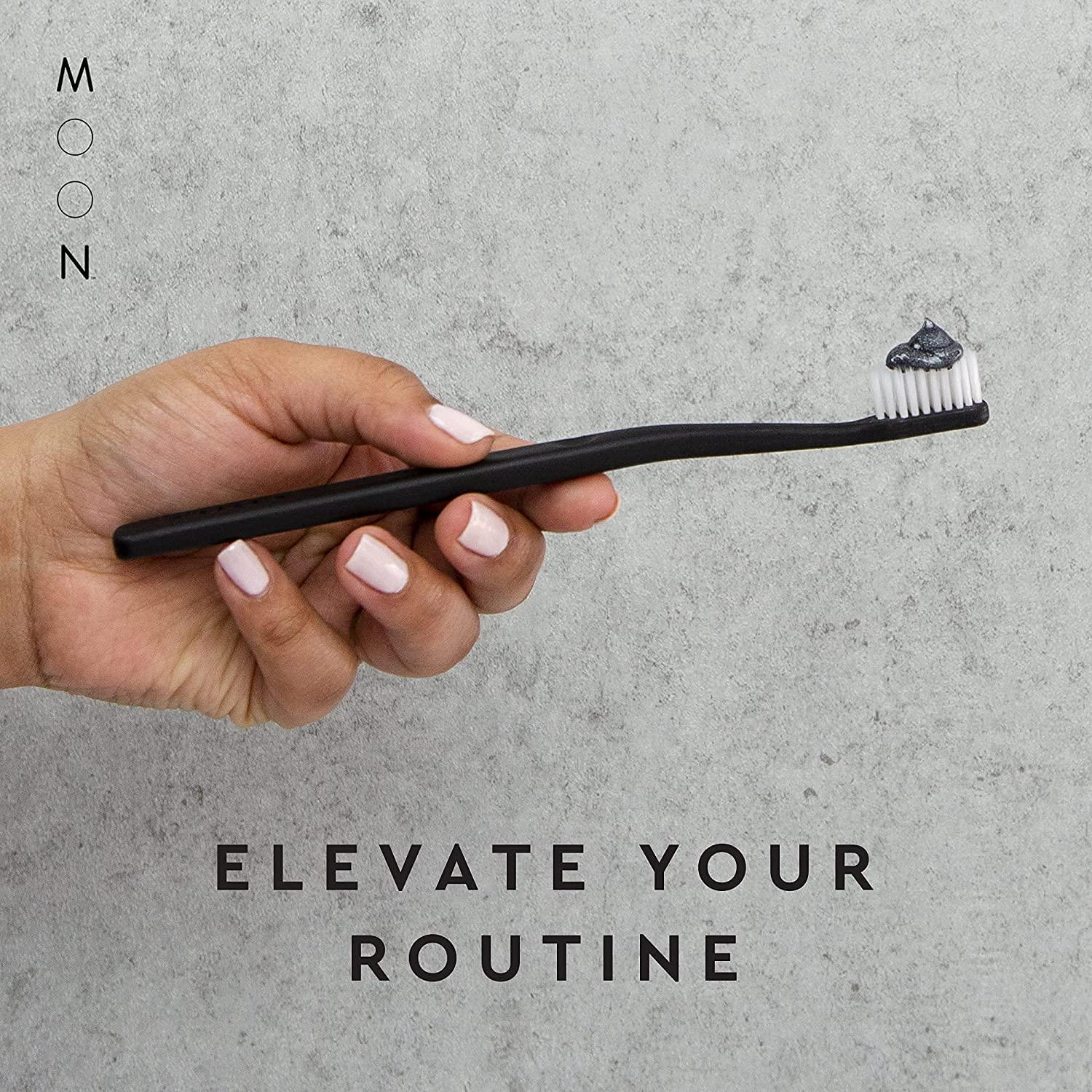 MOON Soft Bristle Toothbrushes White and Black Sleek Design (2 Pack)