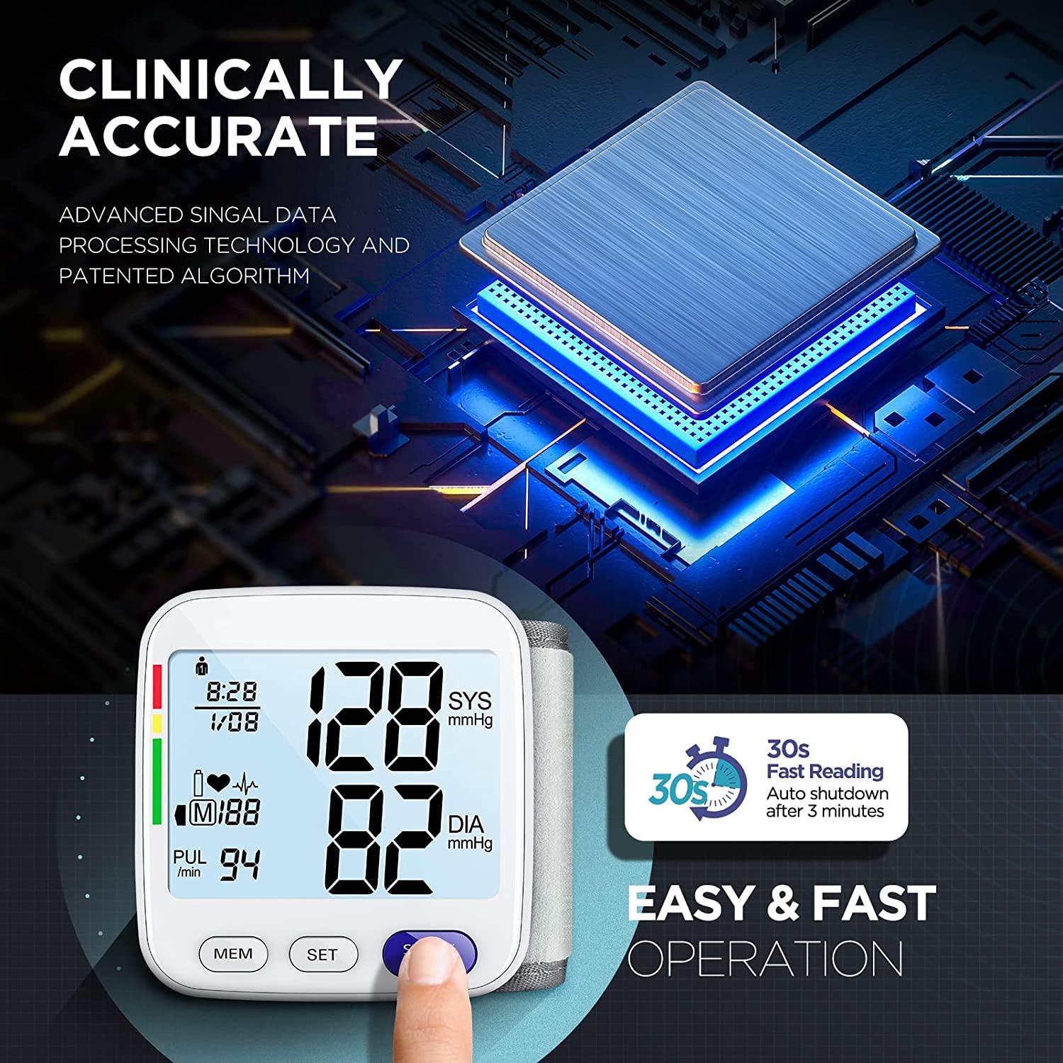 XL Wrist Blood Pressure Monitor Accurate Automatic Digital Machine, Large LCD w/ Backlit