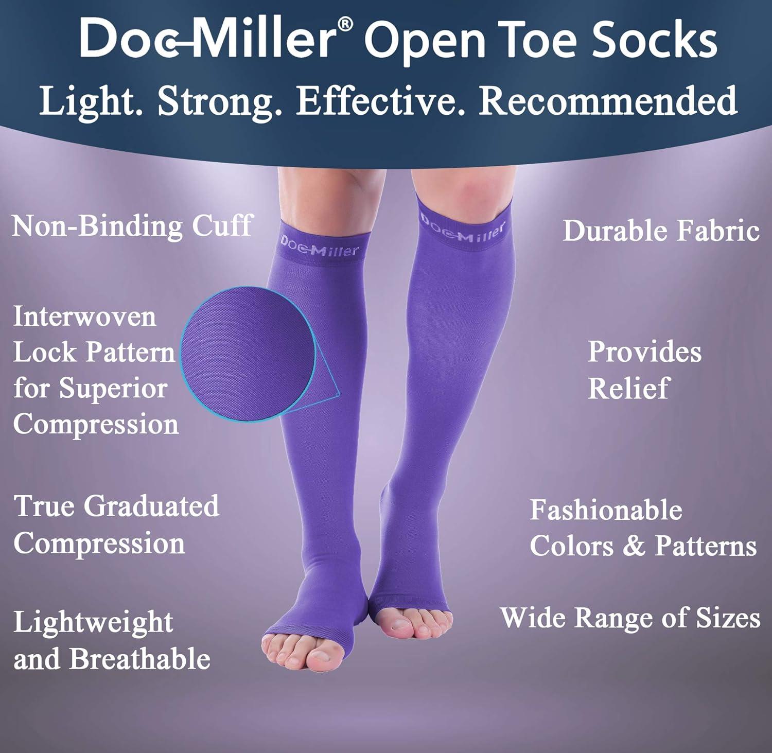 Doc Miller Open Toe Compression Socks 20-30mmHg Support Violet